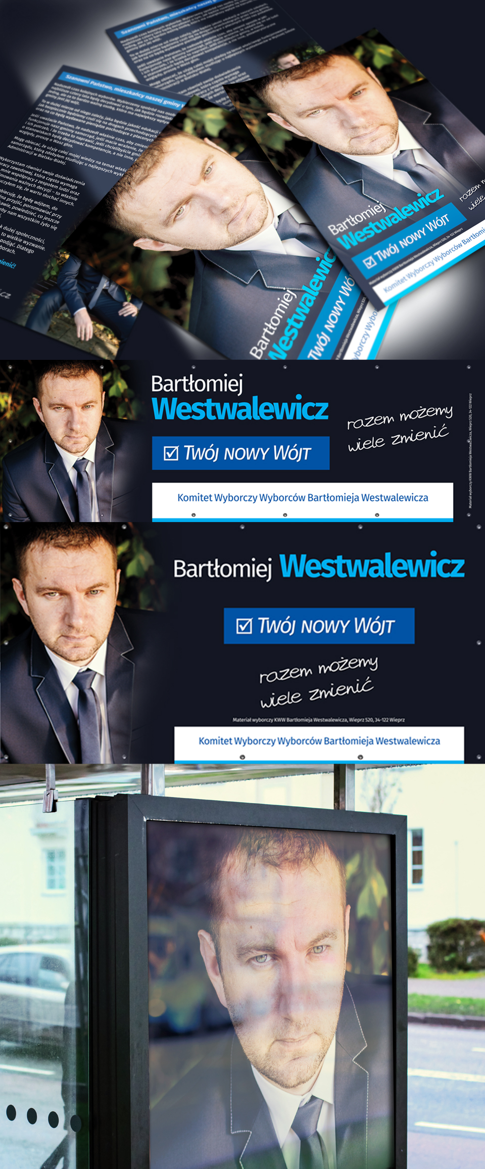 Projekty wyborcze: plakatu, ulotek A5, banerów oczkowanych przygotowany na kampanię wyborczą do samorządu.