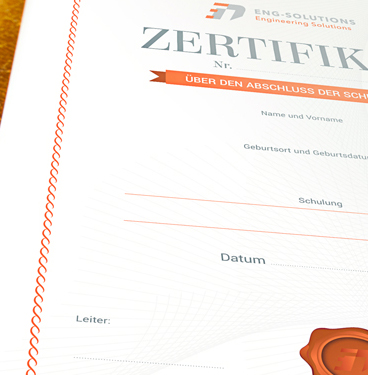 Projekt i przygotowanie do druku certyfikatów w języku polskim, angielskim i niemieckim dla firmy szkoleniowej CNC.