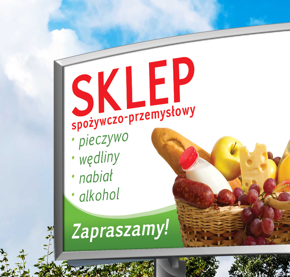 Projekt reklamy wielkoformatowej, baner wykonany dla sklepu spożywczego.