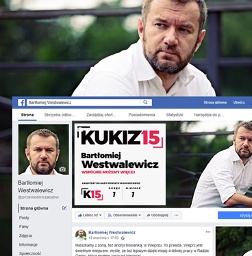 Projekty graficzne kampanii wyborczej na sieci społecznościowe: Facebook i Twitter dla kandydata na radnego powiatowego.