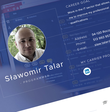Projekt CV (w języku polskim i angielskim) oraz grafiki i komunikacji, budowa wizerunku na profilach: Linkedin i Goldenline dla programisty komputerowego.